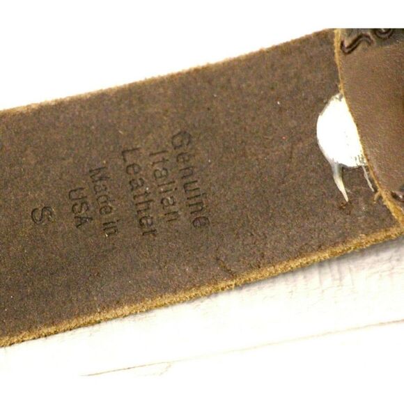 BROWN GENUINE LEATHER HOOK BUCKLE EMBOSSED CASUAL 1.5"Wd WOMEN'S BELT S/M (M37 - Picture 9 of 9